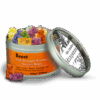 Open tin of Boost 2000mg CBD gummies with sour-fruit gummy bears