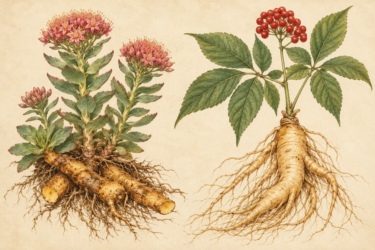 Botanical study of Rhodiola rosea and Panax ginseng
