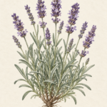 Botanical illustration of Lavandula angustifolia flowering stems
