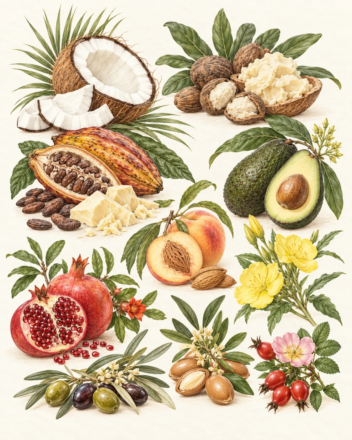 Botanical oils, butters and fruit ingredients used in bath bombs