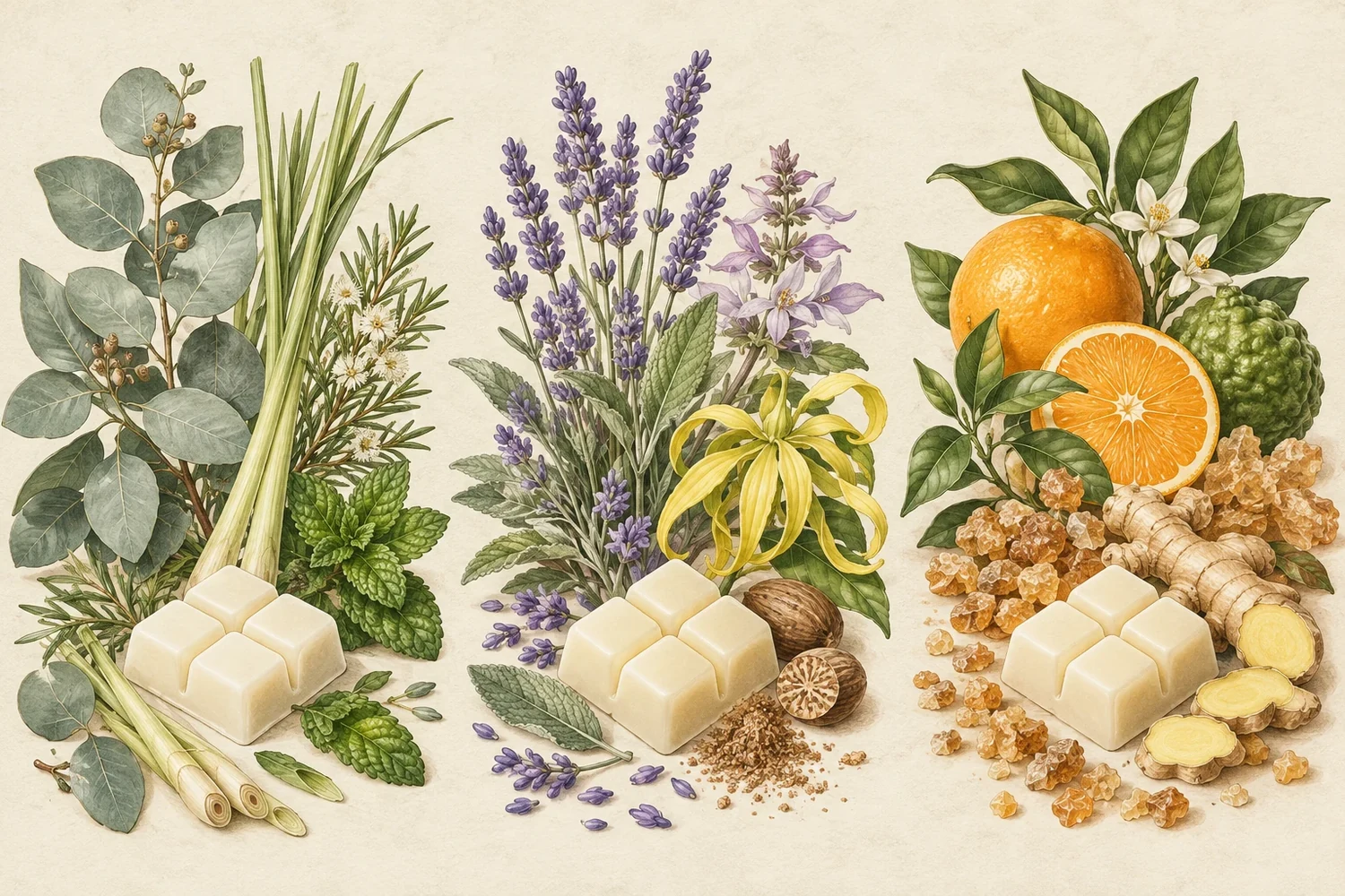 Fresh, floral and citrus botanical wax melt fragrance profiles